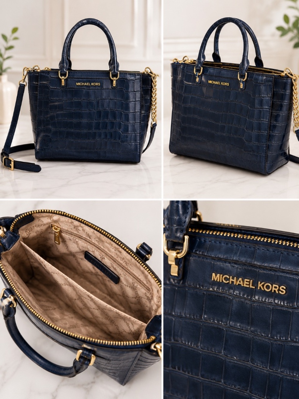 croc embossed leather satchel